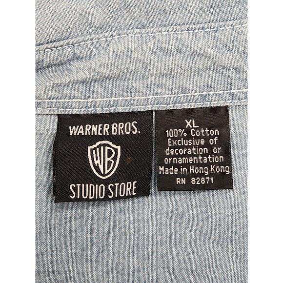 VTG 90's Warner Bros Shirt Men's XL Blue Long Sleeve Denim Chambray Looney Tunes - Picture 4 of 9